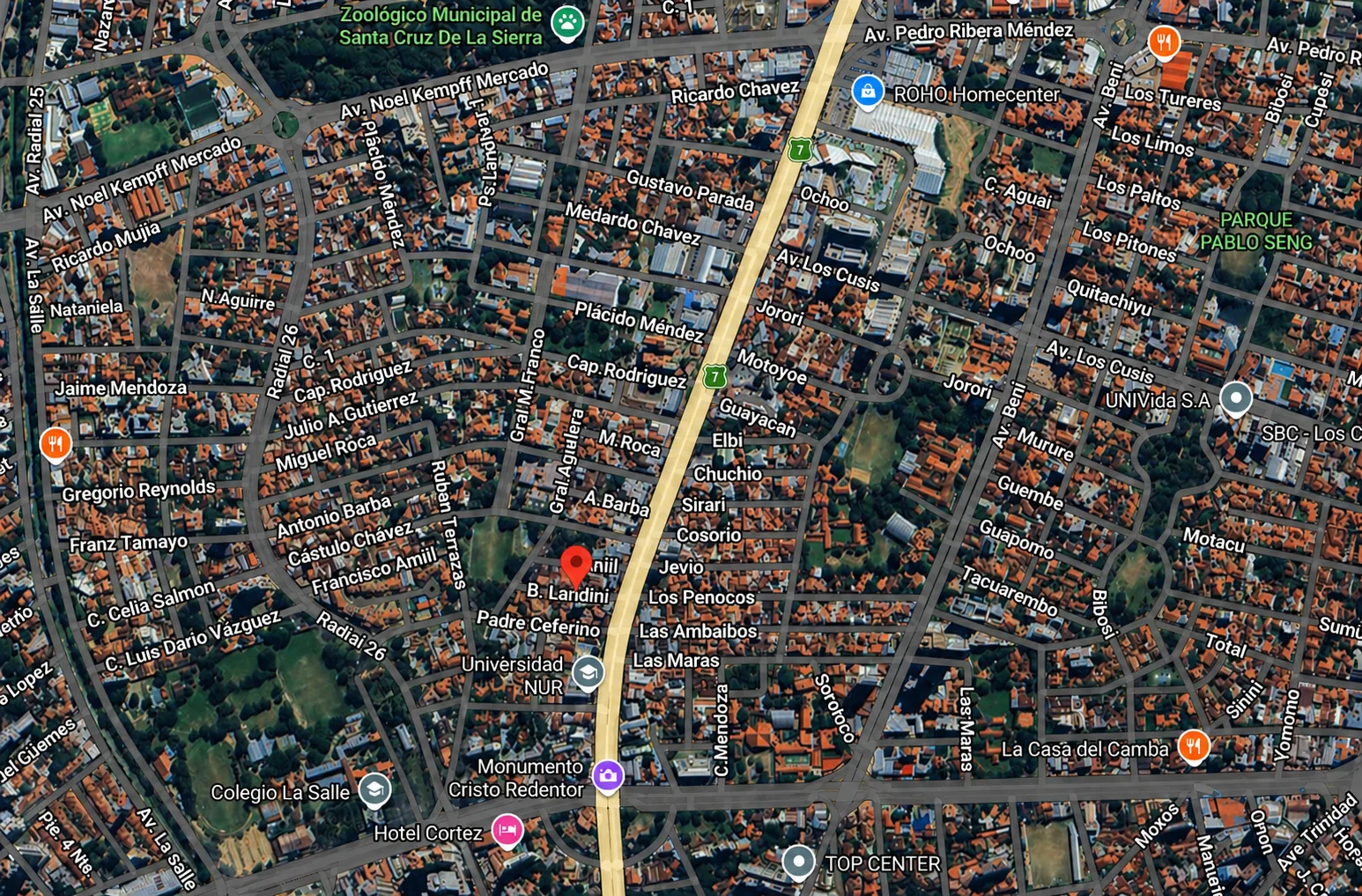 Mapa detallado de ubicación zona Norte Santa Cruz